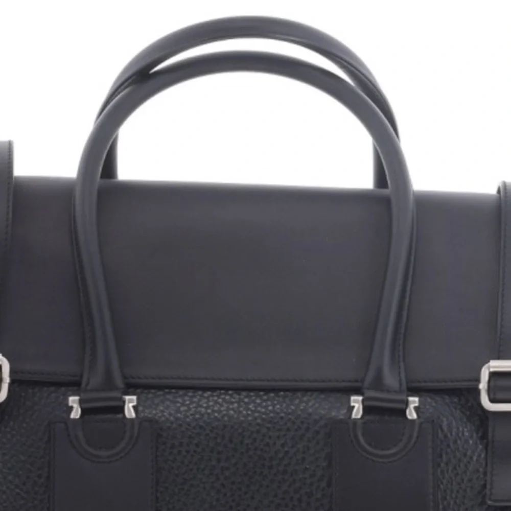 Classic Black Pebbled Leather Farragamo Weekender Duffel Bag - Men